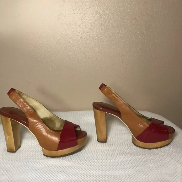 MICHAEL KORS women's platform sandals red/tan Open toe chunky size 6 M - Picture 6 of 14